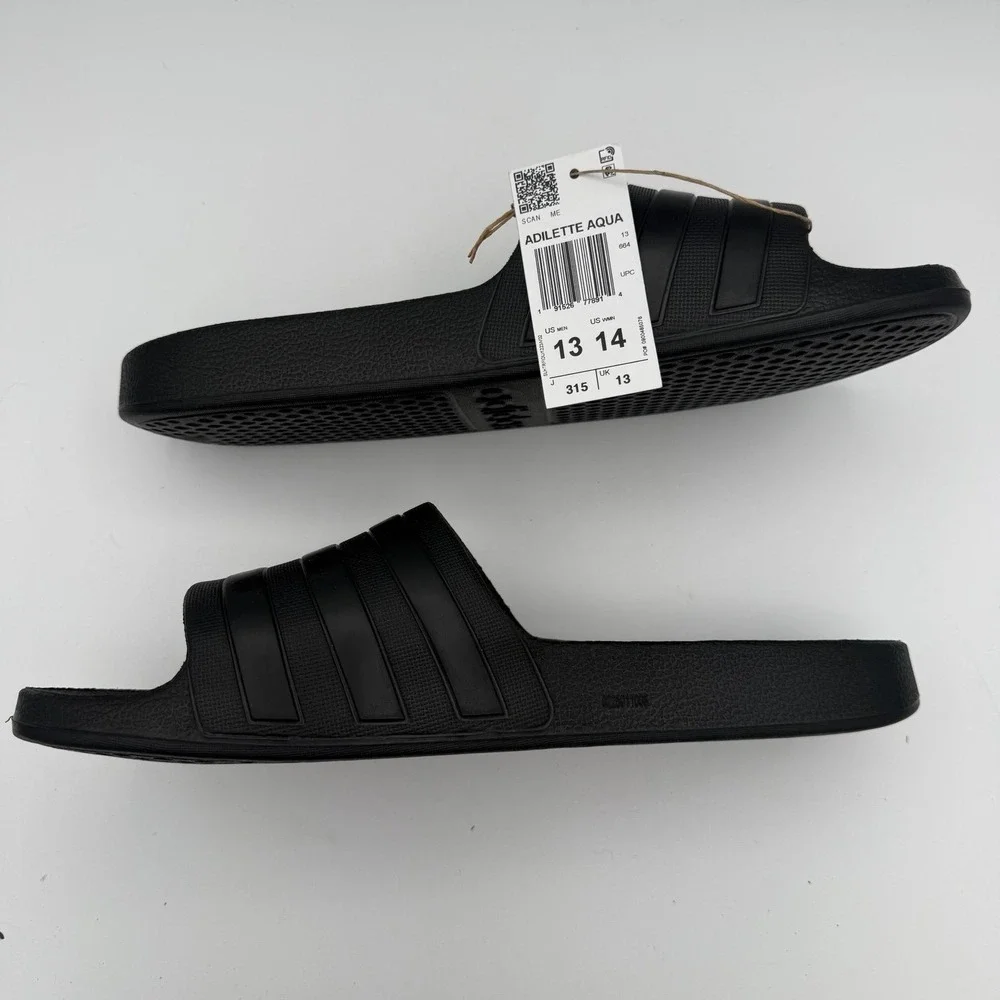 NWT UNISEX Adidas Black Adilette Aqua Slides Slip-On Sandal Sz 13 Mens 14 Womens